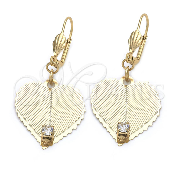 Arete Colgante 73.004 Oro Laminado, Diseño de Corazón, con Blanca Zirconia Cubica, Pulido, Tono Dorado