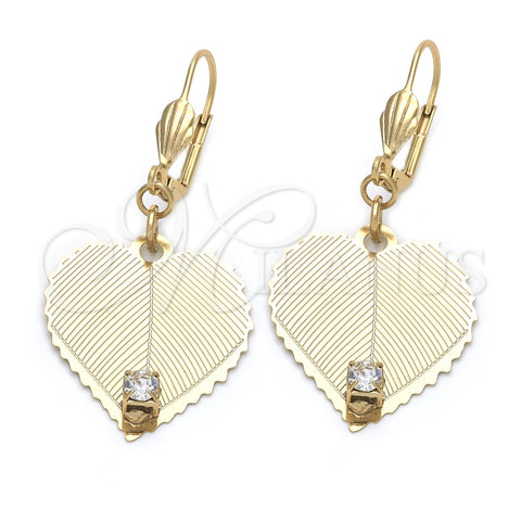 Arete Colgante 73.004 Oro Laminado, Diseño de Corazón, con Blanca Zirconia Cubica, Pulido, Tono Dorado