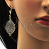 Arete Colgante 68.004 Oro Laminado, Diseño de Oja y File, con Blanca Cristal, Diamantado, Tono Dorado