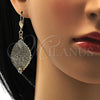Arete Colgante 68.004 Oro Laminado, Diseño de Oja y File, con Blanca Cristal, Diamantado, Tono Dorado