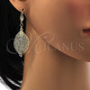 Arete Colgante 68.004 Oro Laminado, Diseño de Oja y File, con Blanca Cristal, Diamantado, Tono Dorado