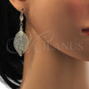 Arete Colgante 68.004 Oro Laminado, Diseño de Oja y File, con Blanca Cristal, Diamantado, Tono Dorado