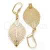 Arete Colgante 68.004 Oro Laminado, Diseño de Oja y File, con Blanca Cristal, Diamantado, Tono Dorado
