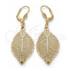 Arete Colgante 68.004 Oro Laminado, Diseño de Oja y File, con Blanca Cristal, Diamantado, Tono Dorado