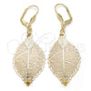 Arete Colgante 68.004 Oro Laminado, Diseño de Oja y File, con Blanca Cristal, Diamantado, Tono Dorado