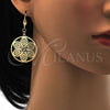 Arete Colgante 69.004 Oro Laminado, Diseño de Flor, con Blanca Cristal, Pulido, Tono Dorado