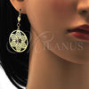 Arete Colgante 69.004 Oro Laminado, Diseño de Flor, con Blanca Cristal, Pulido, Tono Dorado