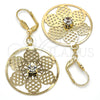 Arete Colgante 69.004 Oro Laminado, Diseño de Flor, con Blanca Cristal, Pulido, Tono Dorado