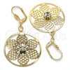 Arete Colgante 69.004 Oro Laminado, Diseño de Flor, con Blanca Cristal, Pulido, Tono Dorado