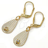 Arete Colgante 73.012 Oro Laminado, Diseño de Gota, con Blanca Cristal, Diamantado, Tono Dorado