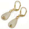 Arete Colgante 73.012 Oro Laminado, Diseño de Gota, con Blanca Cristal, Diamantado, Tono Dorado