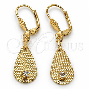 Arete Colgante 73.012 Oro Laminado, Diseño de Gota, con Blanca Cristal, Diamantado, Tono Dorado