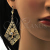 Arete Colgante 60.004 Oro Laminado, Diseño de Flor, con Blanca Cristal, Pulido, Tono Dorado