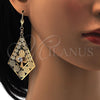 Arete Colgante 60.004 Oro Laminado, Diseño de Flor, con Blanca Cristal, Pulido, Tono Dorado