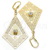 Arete Colgante 60.004 Oro Laminado, Diseño de Flor, con Blanca Cristal, Pulido, Tono Dorado