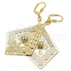Arete Colgante 60.004 Oro Laminado, Diseño de Flor, con Blanca Cristal, Pulido, Tono Dorado