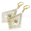 Arete Colgante 60.004 Oro Laminado, Diseño de Flor, con Blanca Cristal, Pulido, Tono Dorado