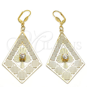 Arete Colgante 60.004 Oro Laminado, Diseño de Flor, con Blanca Cristal, Pulido, Tono Dorado