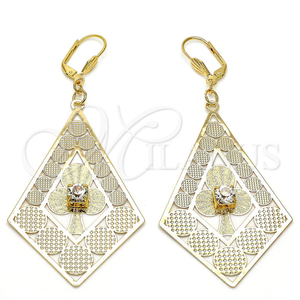 Arete Colgante 60.004 Oro Laminado, Diseño de Flor, con Blanca Cristal, Pulido, Tono Dorado