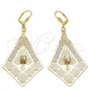 Arete Colgante 60.004 Oro Laminado, Diseño de Flor, con Blanca Cristal, Pulido, Tono Dorado