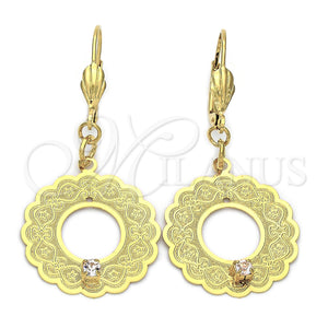 Arete Colgante 77.013 Oro Laminado, Diseño de Flor, con Blanca Zirconia Cubica, Diamantado, Tono Dorado