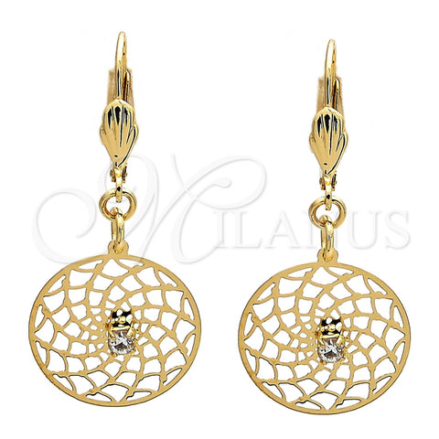 Arete Colgante 73.01 Oro Laminado, con Blanca Zirconia Cubica, Pulido, Tono Dorado