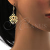 Arete Colgante 81.013 Oro Laminado, Diseño de Flor, con Blanca Cristal, Pulido, Tono Dorado