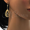 Arete Colgante 61.002 Oro Laminado, Diseño de Gota, con Blanca Cristal, Pulido, Tono Dorado
