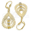Arete Colgante 61.002 Oro Laminado, Diseño de Gota, con Blanca Cristal, Pulido, Tono Dorado