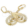 Arete Colgante 61.002 Oro Laminado, Diseño de Gota, con Blanca Cristal, Pulido, Tono Dorado
