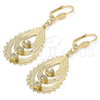 Arete Colgante 61.002 Oro Laminado, Diseño de Gota, con Blanca Cristal, Pulido, Tono Dorado