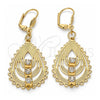 Arete Colgante 61.002 Oro Laminado, Diseño de Gota, con Blanca Cristal, Pulido, Tono Dorado