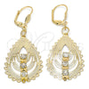 Arete Colgante 61.002 Oro Laminado, Diseño de Gota, con Blanca Cristal, Pulido, Tono Dorado