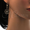 Arete Colgante 69.005 Oro Laminado, Diseño de Flor, con Blanca Cristal, Pulido, Tono Dorado
