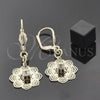 Arete Colgante 69.006 Oro Laminado, Diseño de Flor, con Blanca Zirconia Cubica, Pulido, Tono Dorado