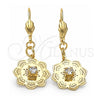 Arete Colgante 69.006 Oro Laminado, Diseño de Flor, con Blanca Zirconia Cubica, Pulido, Tono Dorado