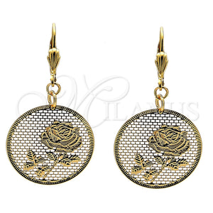 Arete Colgante 69.012 Oro Laminado, Diseño de Flor, Pulido, Tono Dorado