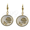 Arete Colgante 69.012 Oro Laminado, Diseño de Flor, Pulido, Tono Dorado