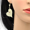Arete Colgante 77.002 Oro Laminado, Diseño de Corazón, con Blanca Cristal, Diamantado, Tono Dorado