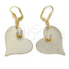 Arete Colgante 77.002 Oro Laminado, Diseño de Corazón, con Blanca Cristal, Diamantado, Tono Dorado