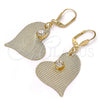 Arete Colgante 77.002 Oro Laminado, Diseño de Corazón, con Blanca Cristal, Diamantado, Tono Dorado