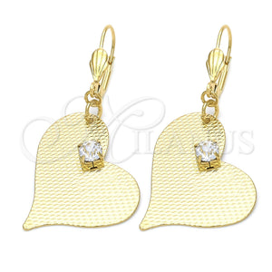 Arete Colgante 77.002 Oro Laminado, Diseño de Corazón, con Blanca Cristal, Diamantado, Tono Dorado
