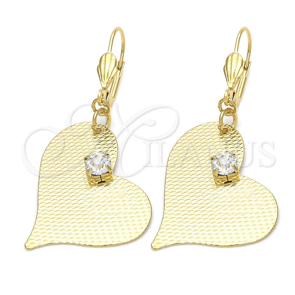 Arete Colgante 77.002 Oro Laminado, Diseño de Corazón, con Blanca Cristal, Diamantado, Tono Dorado