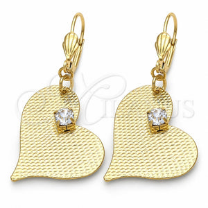 Arete Colgante 77.002 Oro Laminado, Diseño de Corazón, con Blanca Cristal, Diamantado, Tono Dorado