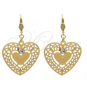 Arete Colgante 69.013 Oro Laminado, Diseño de Corazón, con Blanca Cristal, Diamantado, Tono Dorado