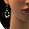 Arete Colgante 89.003 Oro Laminado, Diseño de Gota, con Blanca Cristal, Pulido, Tono Dorado