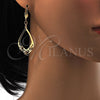 Arete Colgante 89.003 Oro Laminado, Diseño de Gota, con Blanca Cristal, Pulido, Tono Dorado