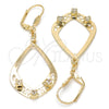 Arete Colgante 89.003 Oro Laminado, Diseño de Gota, con Blanca Cristal, Pulido, Tono Dorado