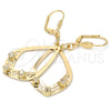 Arete Colgante 89.003 Oro Laminado, Diseño de Gota, con Blanca Cristal, Pulido, Tono Dorado