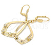 Arete Colgante 89.003 Oro Laminado, Diseño de Gota, con Blanca Cristal, Pulido, Tono Dorado